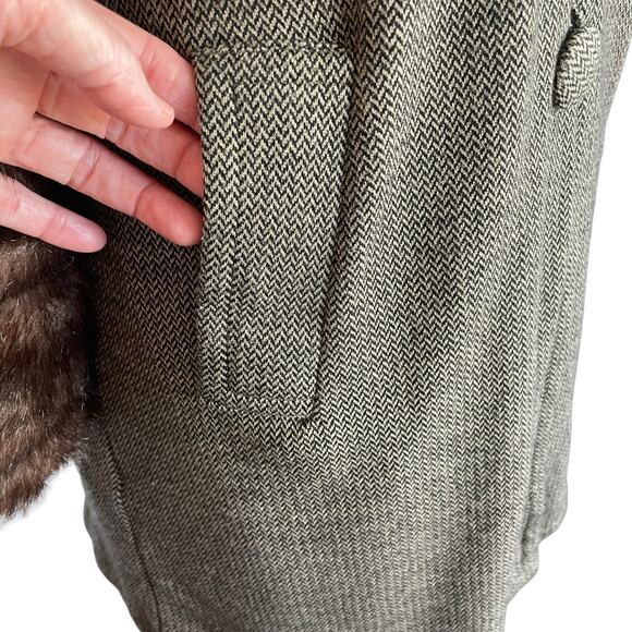Live A Little Herringbone Swing Coat Jacket Fur Cuffs SMALL Retro 50s 60s Fall - Picture 6 of 12